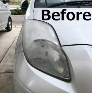 トヨタビッツ ウレタン塗装を失敗したヘッドライトのリペア 千葉市 車内装修理 補修千葉ベイファクトリー