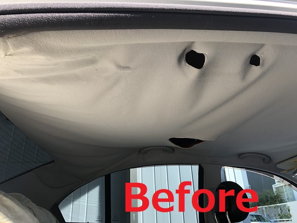 ベンツｅクラス W211 ルーフの剥がれ 天井落ち リペア修理 千葉市 車内装修理 補修千葉ベイファクトリー